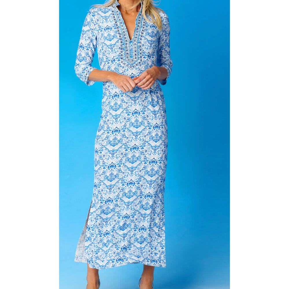NicoBlu Shalimar Long Tunic Maxi Dress Sapphire Jewel Embellishment Size 6